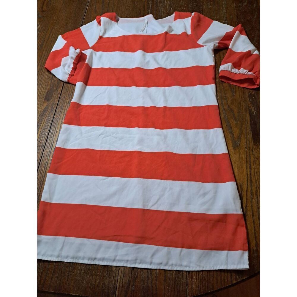 Small My Story Red White Striped Round Neck Lined Dress 3/4 Sleeve